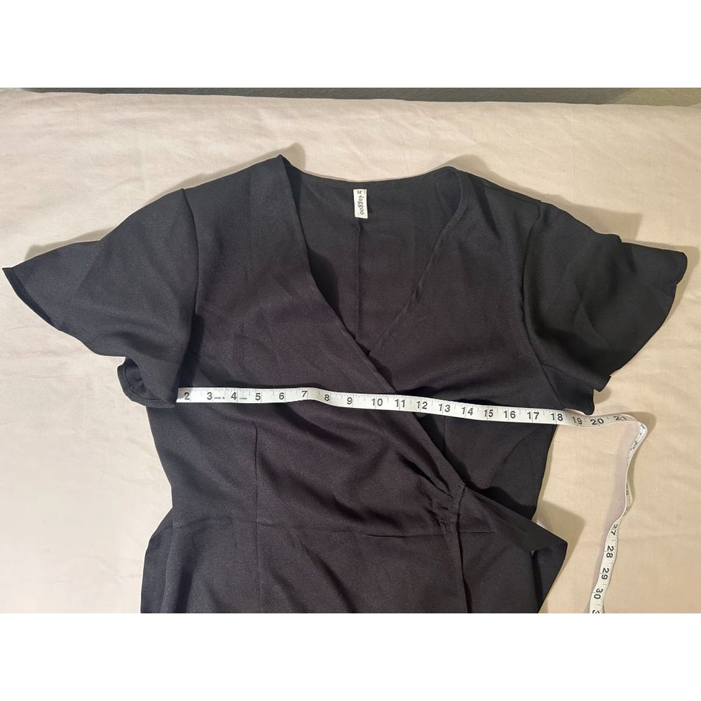 Women's Black Wrap Midi Dress with Ruffle Hem - Picture 6 of 12